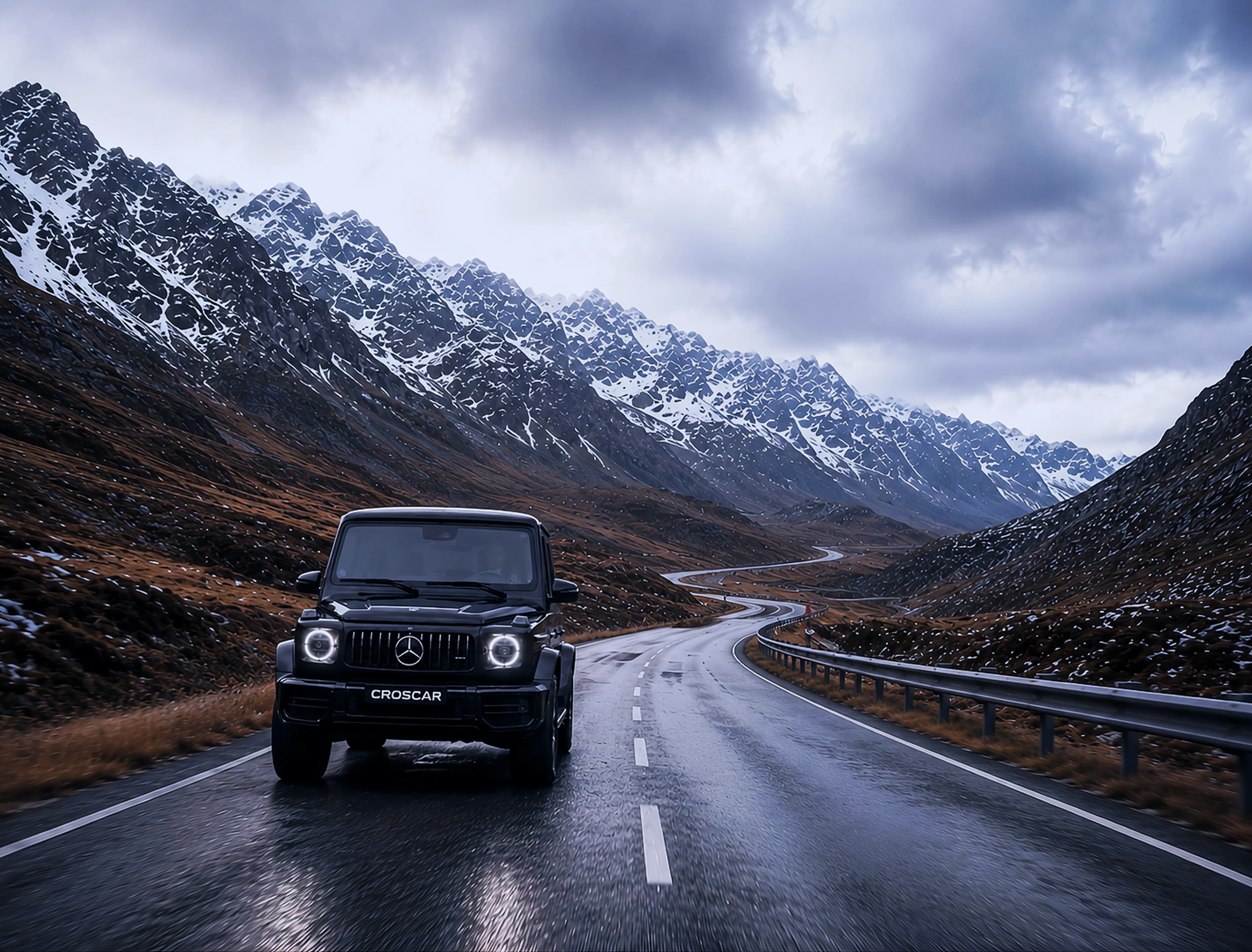Premium chauffeur-driven car travelling on an outstation highway