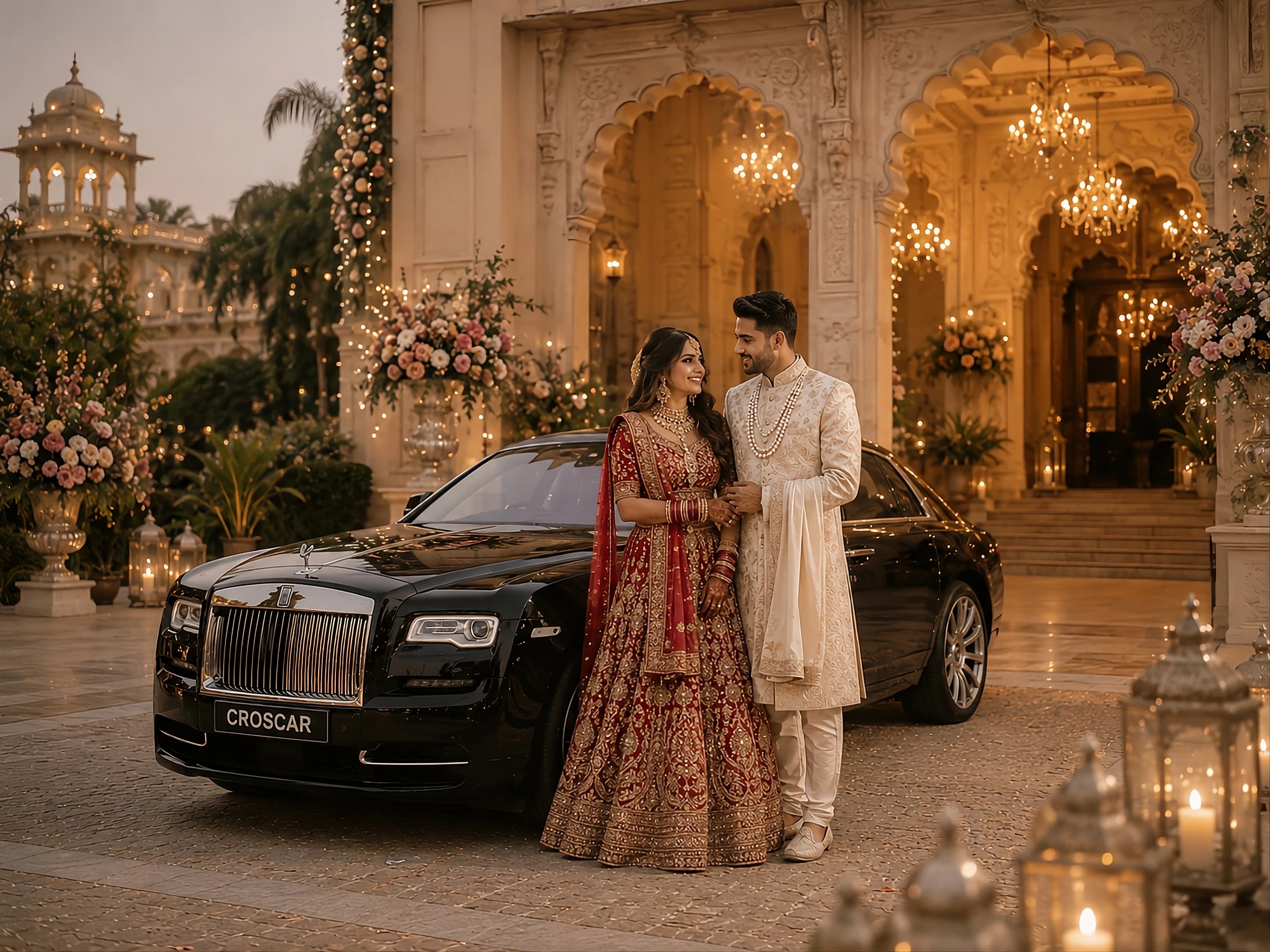 Luxury car arriving for a wedding or special event in India